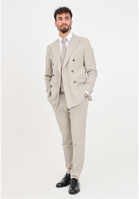 Pantaloni da uomo color sabbia slim fit pinstriped suit trousers SELECTED HOMME | 16092952Sand