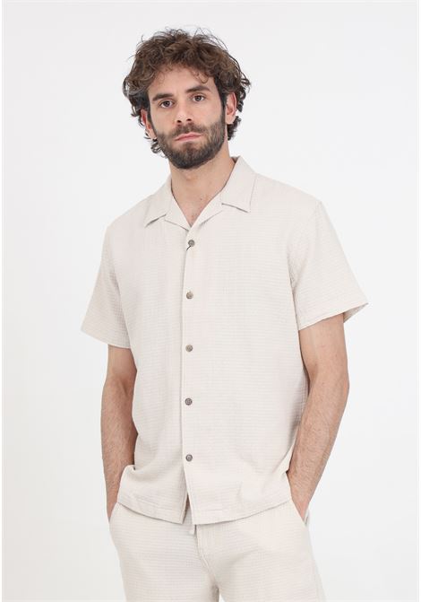 Beige men's shirt in worked fabric SELECTED HOMME | Shirt | 16093916Oatmeal