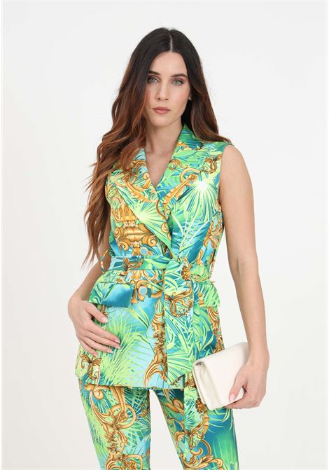 Green women's vest with tropical print S#IT | Vests | SH24033TROPICAL