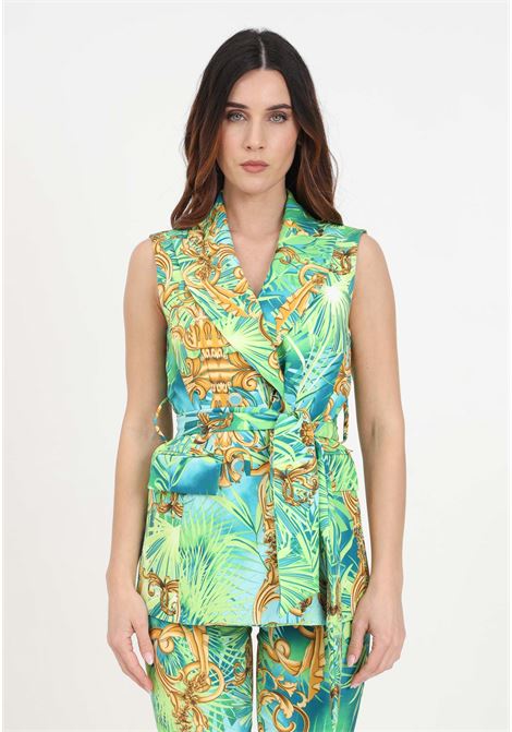 Green women's vest with tropical print S#IT | Vests | SH24033TROPICAL