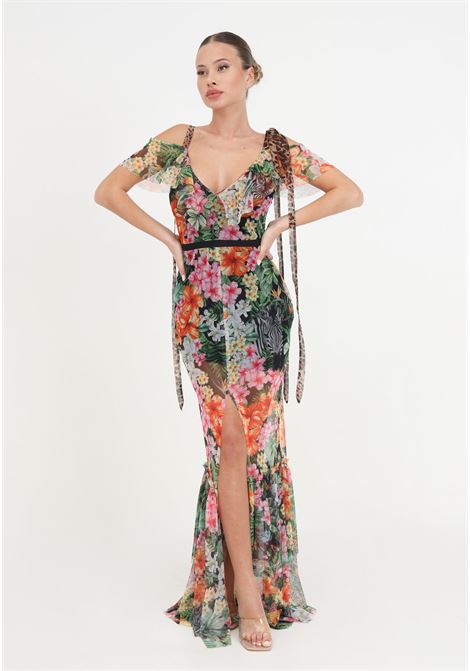 Floral patterned women's dress S#IT | SH24051BLACK-SAVANA