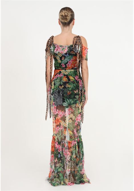 Floral patterned women's dress S#IT | SH24051BLACK-SAVANA
