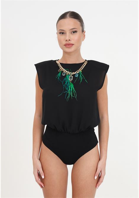 Black women's bodysuit with necklace S#IT | SH24057NERO