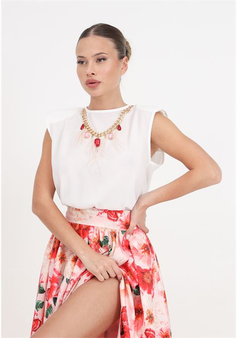 White women's bodysuit with necklace S#IT | SH24057PANNA