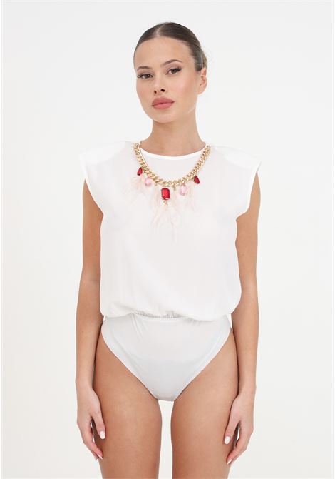White women's bodysuit with necklace S#IT | Body | SH24057PANNA