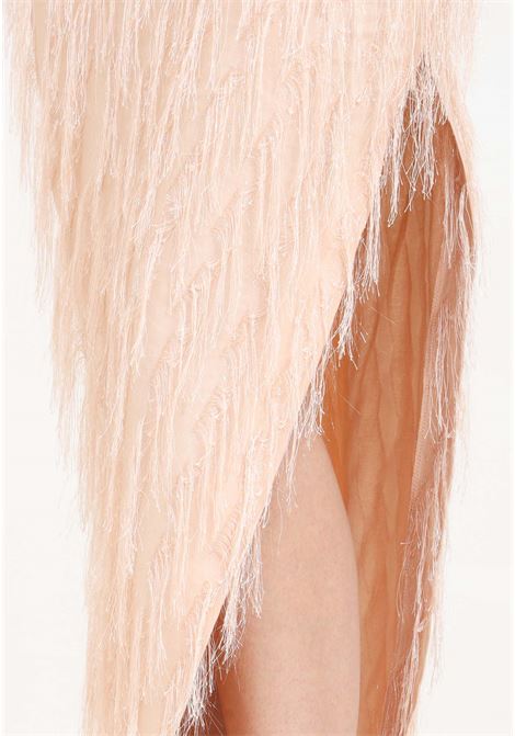 Long nude women's skirt with fringe details and rhinestone belt SIMONA CORSELLINI | Skirts | P24CEGO012-01-TFLC00130117