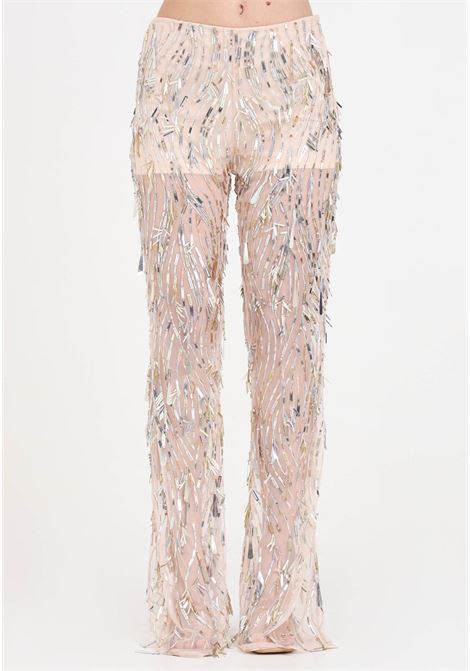 Nude pink women's trousers with sparkling fringes SIMONA CORSELLINI | P24CEPAH01-01-C03900020000