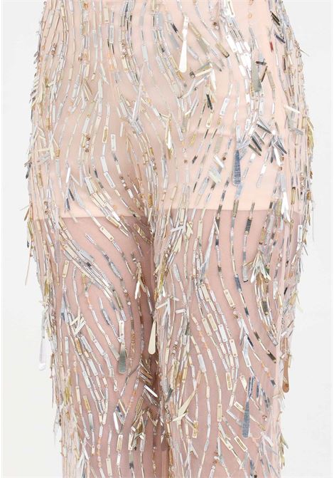 Nude pink women's trousers with sparkling fringes SIMONA CORSELLINI | Pants | P24CEPAH01-01-C03900020000