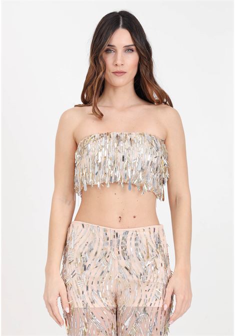Women's nude bandeau top with sparkling fringes SIMONA CORSELLINI | Tops | P24CETOH01-01-C03900020000