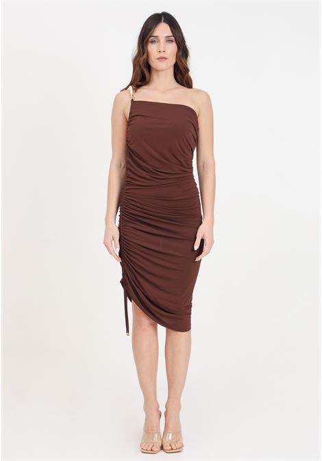 Short brown women's dress with golden metal detail SIMONA CORSELLINI | Dresses | P24CPAB005-01-TJER00320668