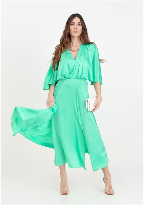Emerald green women's long dress with golden metal necklace SIMONA CORSELLINI | P24CPAB034-01-TCDC00290672