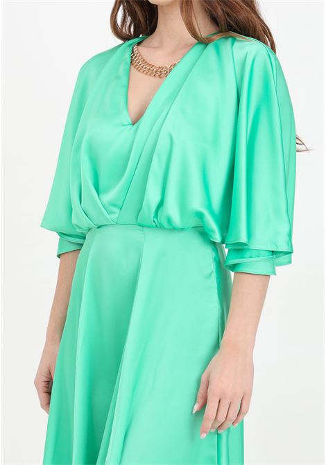 Emerald green women's long dress with golden metal necklace SIMONA CORSELLINI | Dresses | P24CPAB034-01-TCDC00290672