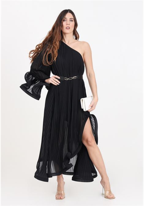 Long black women's dress in pleated georgette SIMONA CORSELLINI | Dresses | P24CPAB087-01-TGEO00010003