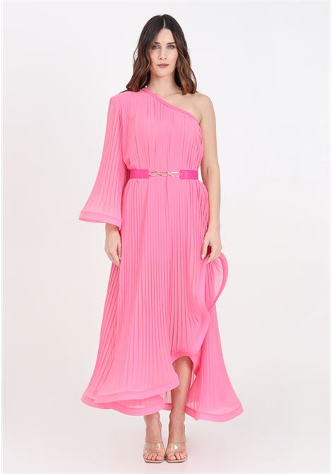 Long pink women's dress in pleated georgette SIMONA CORSELLINI | P24CPAB087-01-TGEO00010671