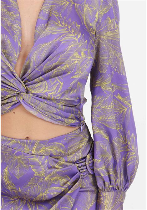 Blusa da donna viola con motivo foglie gialle SIMONA CORSELLINI | Bluse | P24CPBL003-02-TRAS00380667