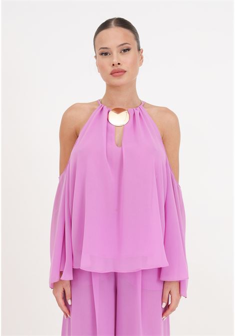 Blusa da donna rosa con collana decorativa SIMONA CORSELLINI | Bluse | P24CPBL007-01-TGEO00010673