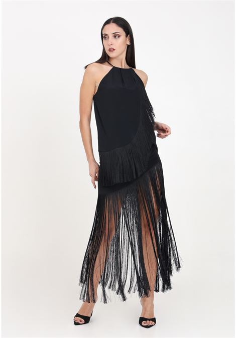 Black women's skirt with long fringes on the front SIMONA CORSELLINI | Skirts | P24CPGO008-01-TACE00050003