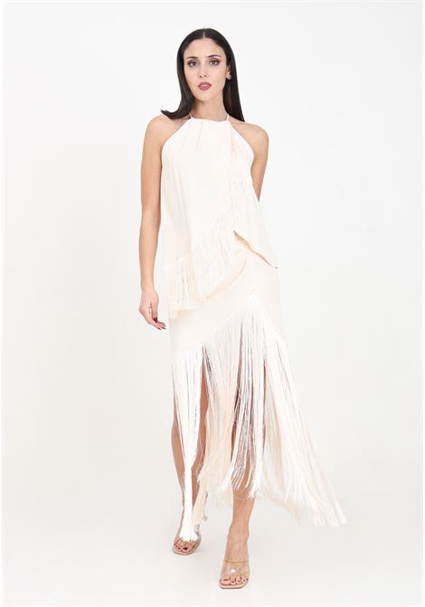 Powder pink women's skirt with long fringes on the front SIMONA CORSELLINI | Skirts | P24CPGO008-01-TACE00050359
