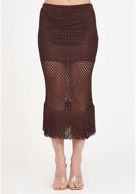 Brown women's skirt with fringes SIMONA CORSELLINI | P24CPGOO01-01-C03300120668
