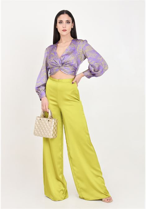 Green satin effect flared trousers for women SIMONA CORSELLINI | Pants | P24CPPA005-01-TCDC00290670
