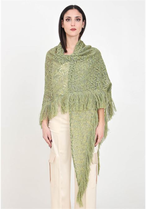 Green women's cape with golden threads and perforated weave SIMONA CORSELLINI | P24CPSLO01-01-C03300140670
