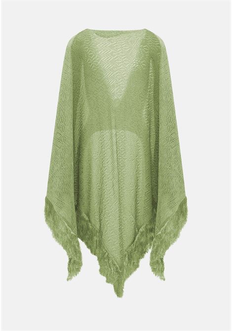 Green women's cape with golden threads and perforated weave SIMONA CORSELLINI | Capes | P24CPSLO01-01-C03300140670