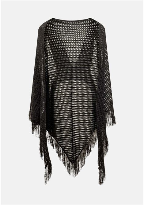 Black women's cape with black threads and perforated weave SIMONA CORSELLINI | P24CPSLO03-01-C03300120003