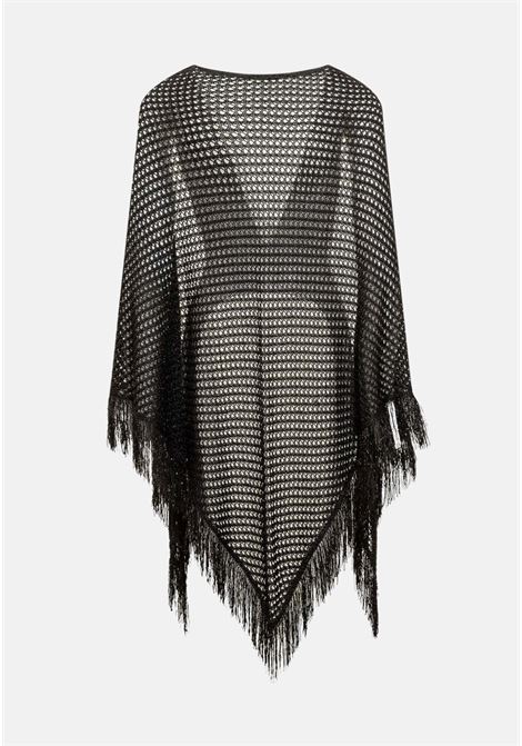 Black women's cape with black threads and perforated weave SIMONA CORSELLINI | Capes | P24CPSLO03-01-C03300120003