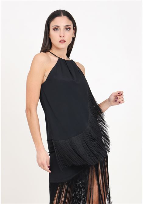 Black women's top with diagonal fringes on the front SIMONA CORSELLINI | Tops | P24CPTO017-01-TACE00050003