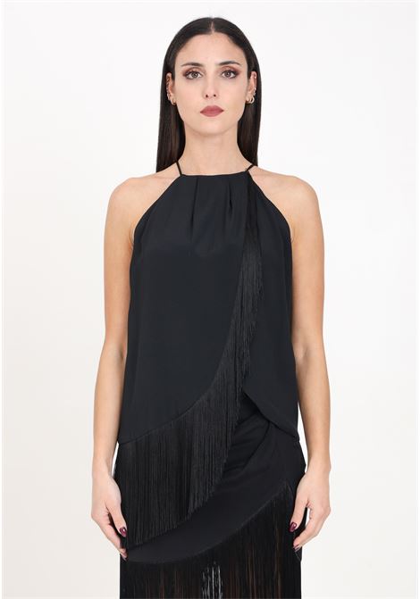 Black women's top with diagonal fringes on the front SIMONA CORSELLINI | P24CPTO017-01-TACE00050003