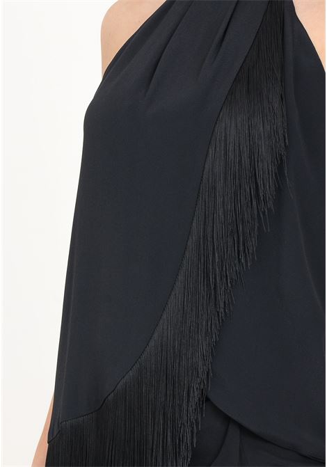 Top da donna nero con frange in diagonale sul davanti SIMONA CORSELLINI | P24CPTO017-01-TACE00050003