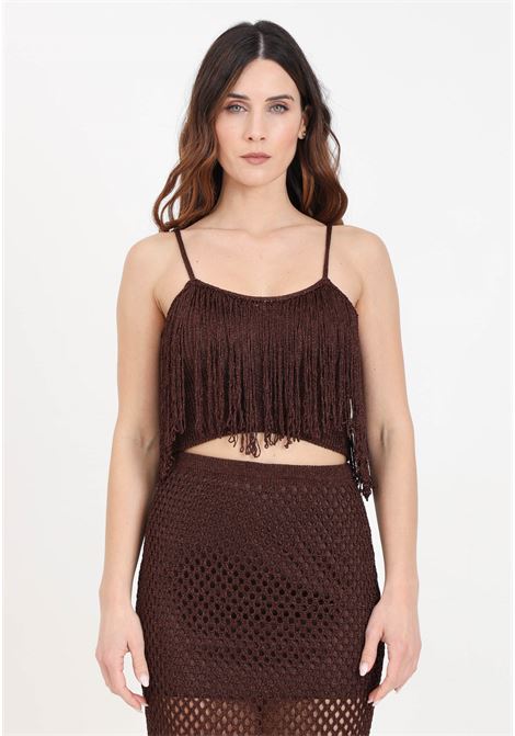 Brown women's top with fringes SIMONA CORSELLINI | P24CPTOO01-01-C03300120668