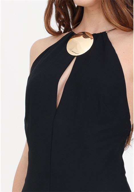 Elegant women's black jumpsuit with golden metal necklace detail SIMONA CORSELLINI | P24CPTU003-01-TGEO00480003