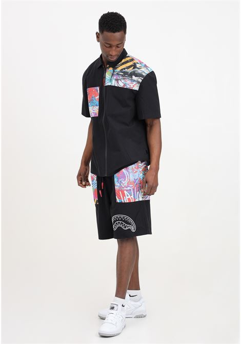 Shorts da uomo neri con stampa logo sul davanti e sul retro a colori SPRAYGROUND | SP450.