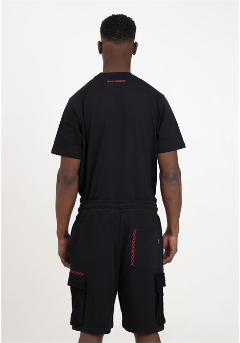 Shorts da uomo neri con tasconi laterali ricamati e sul retro SPRAYGROUND | SP473.