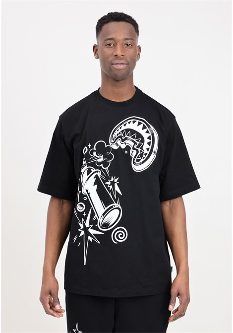 T-shirt da uomo nera stampa in bianco sul davanti SPRAYGROUND | T-shirt | SP476BLK.