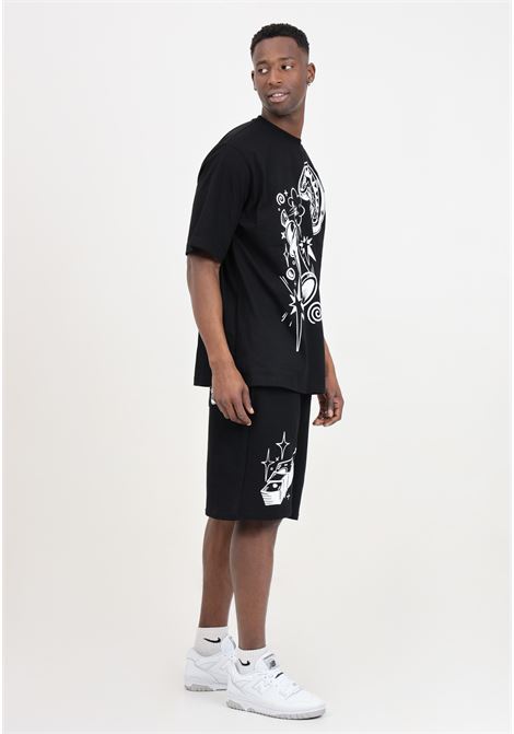 Black men's shorts with logo print on the front and back in white SPRAYGROUND | Shorts | SP477BLK.