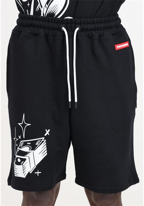 Black men's shorts with logo print on the front and back in white SPRAYGROUND | SP477BLK.