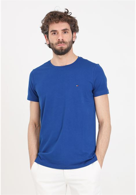 T-shirt da uomo blu con ricamo logo bandierina TOMMY HILFIGER | T-shirt | MW0MW10800C5JC5J
