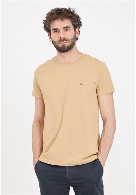 Camel colored men's T-shirt with flag logo embroidery TOMMY HILFIGER | MW0MW10800RBLRBL