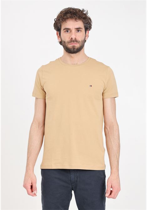 Camel colored men's T-shirt with flag logo embroidery TOMMY HILFIGER | T-shirt | MW0MW10800RBLRBL