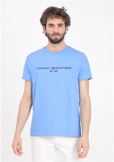 T-shirt da uomo celeste con maxi ricamo logo sul davanti TOMMY HILFIGER | MW0MW11797C30C30