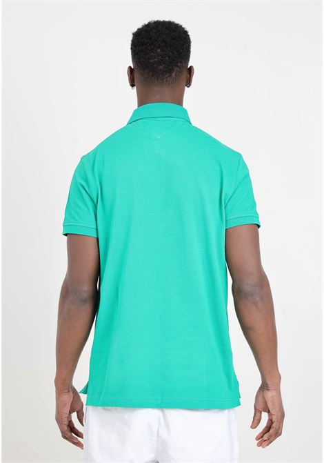 Emerald green men's polo shirt with flag embroidery logo TOMMY HILFIGER | MW0MW17771L4BL4B