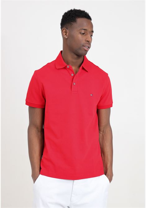 Red men's polo shirt with flag embroidery logo TOMMY HILFIGER | Polo | MW0MW17771XLGXLG