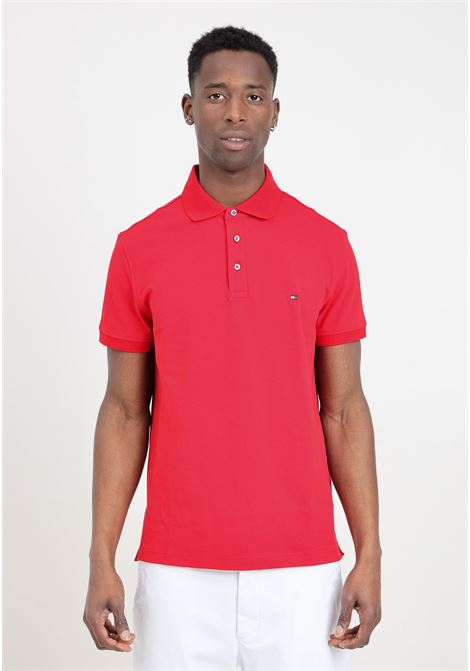 Red men's polo shirt with flag embroidery logo TOMMY HILFIGER | Polo | MW0MW17771XLGXLG