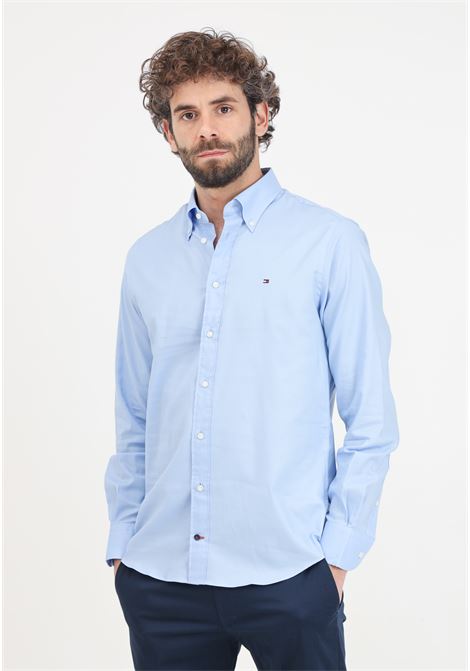 Light blue men's shirt with logo embroidery on the chest TOMMY HILFIGER | MW0MW299690GZ0GZ