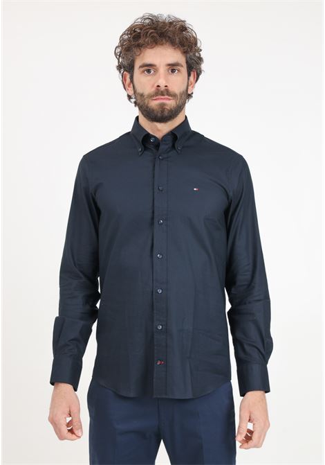 Midnight blue men's shirt with logo embroidery on the chest TOMMY HILFIGER | Shirt | MW0MW29969DW5DW5