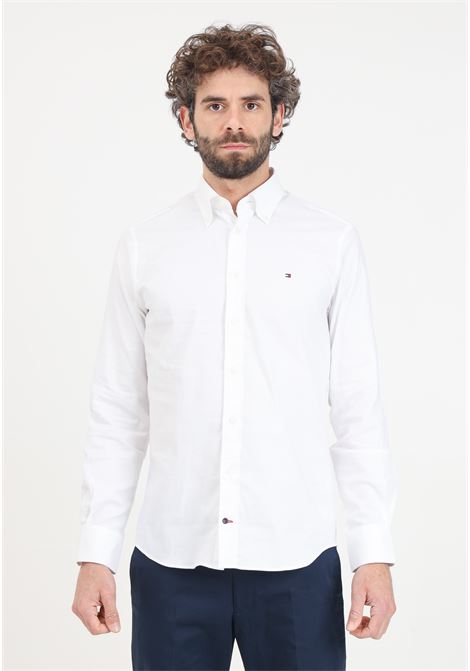Camicia da uomo bianca con ricamo logo sul petto TOMMY HILFIGER | Camicie | MW0MW29969YBRYBR