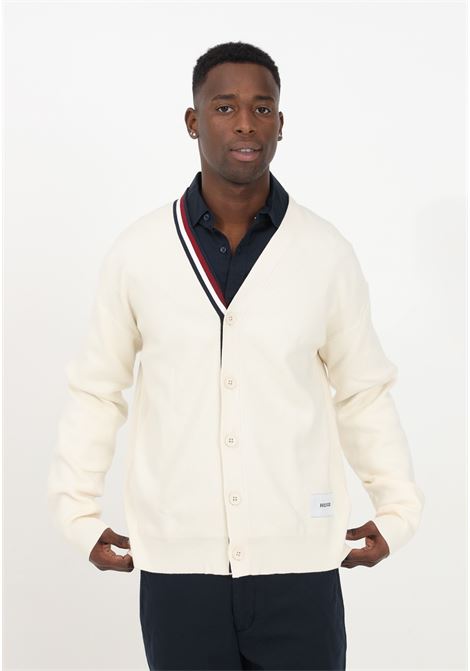 Cardigan bianco in puro cotone da uomo con dettagli a righe global TOMMY HILFIGER | Cardigan | MW0MW33521AEFAEF