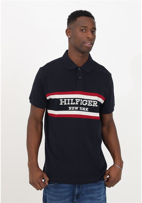 Blue half-sleeve men's polo shirt with color block pattern and Hilfiger New York logo TOMMY HILFIGER | MW0MW33590DW5DW5